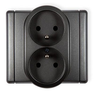 11FGP-2Z FLEXI Gniazdo podwójne z uziemieniem 2x2P+Z grafitowy z ramką, przesłony torów prądowych IP 20, 16A 250V~