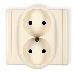 1FGP-2 FLEXI Gniazdo podwójne bez uziemienia 2x2P beżowy z ramką, przesłony torów prądowych IP 20, 16A 250V~