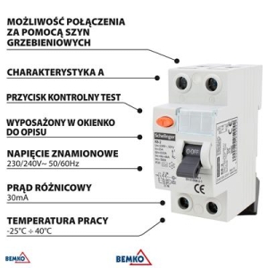 WYŁĄCZNIK RÓŻNICOWOPRĄDOWY A 2P 25A 30mA SCHELINGER